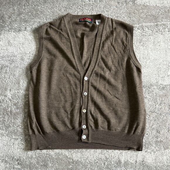 Jos A Bank Cardigan Sweater Vest Mens Large Brown Wool Button Front V Neck - Picture 1 of 7